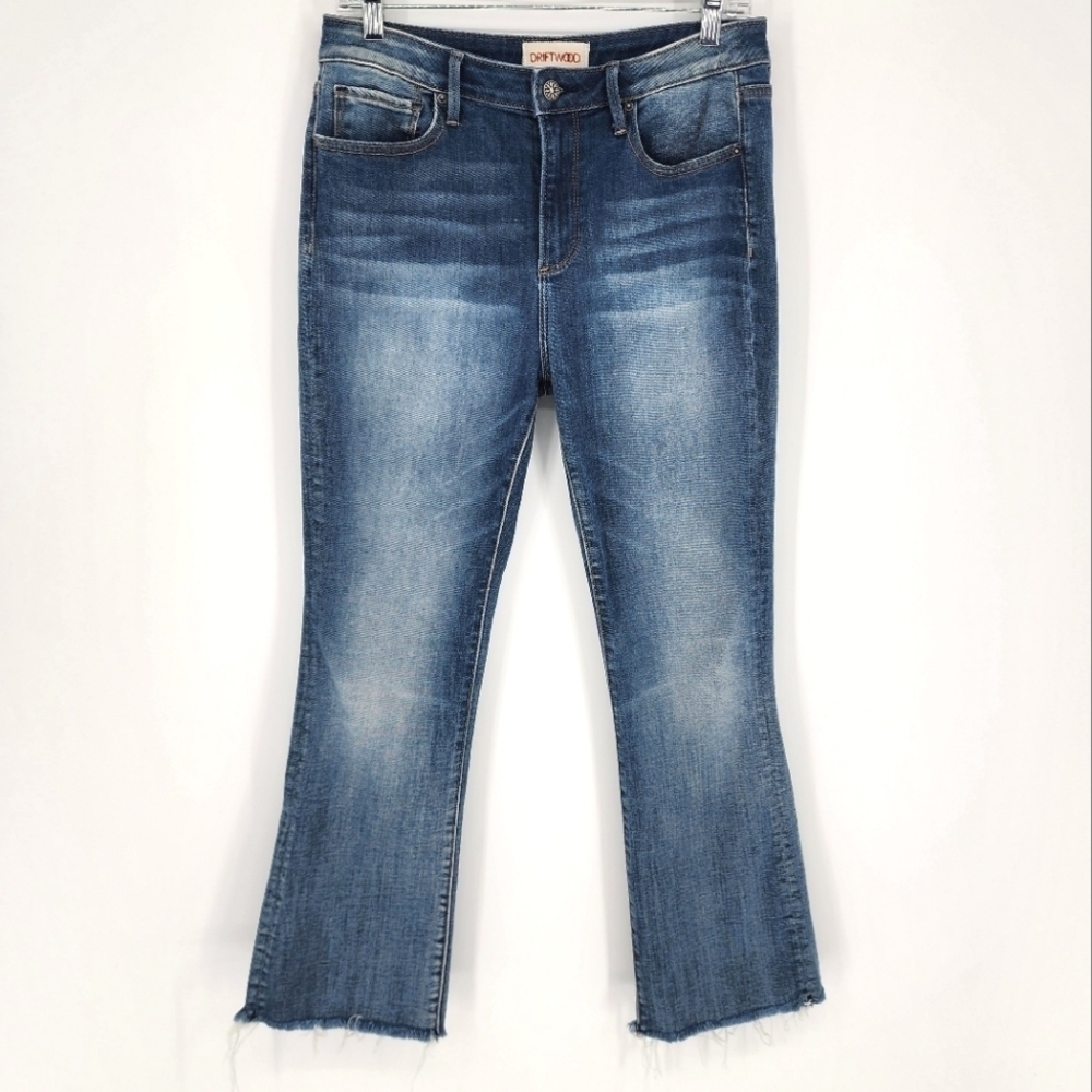 Driftwood Roxy Kick Flare Jeans Cropped Ankle Raw Hem 28